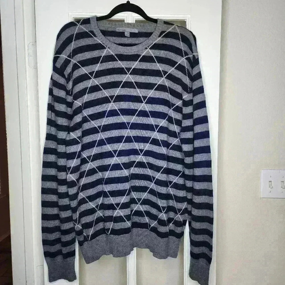 Old Navy Men's Plus Blue Gray Striped Argyle Cotton Wool Knit Cozy Sweater XXL - Picture 1 of 10